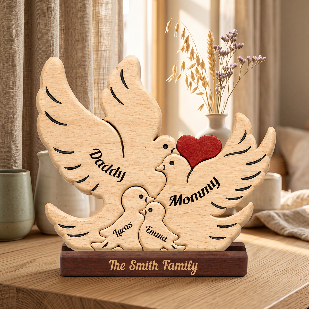 Personalized Bird Family Puzzle - Custom Premium Wooden Name Puzzle - Christmas Gifts