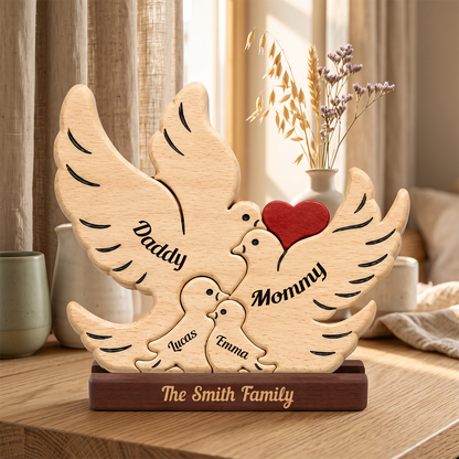Personalized Bird Family Puzzle - Custom Premium Wooden Name Puzzle - Christmas Gifts