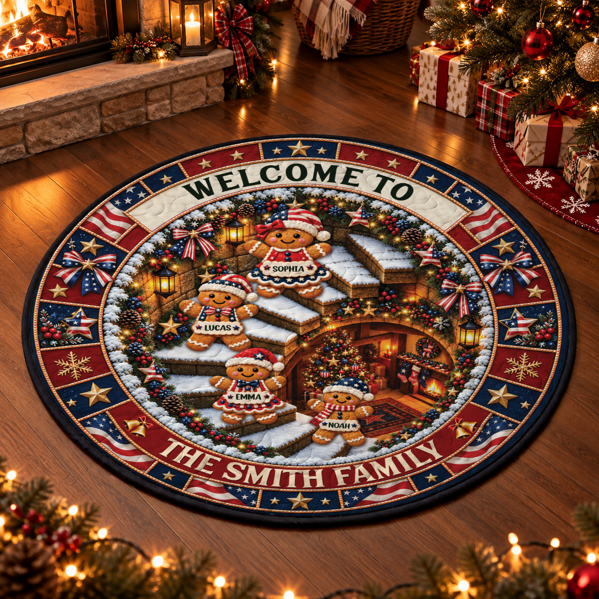 USA Family Shaped Doormat - Personalized Christmas Decor 3D Round Rug