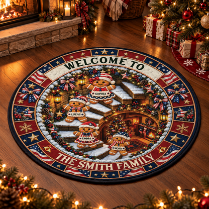 USA Family Shaped Doormat - Personalized Christmas Decor 3D Round Rug