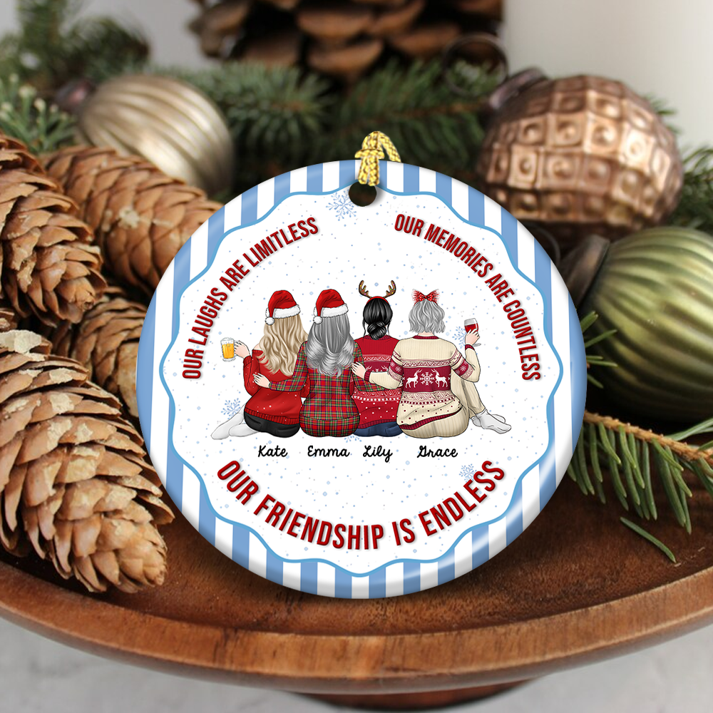 Our Friendship Is Endless Striped Pattern Christmas Gifts For Friends - Real 3D Ceramic Ornament