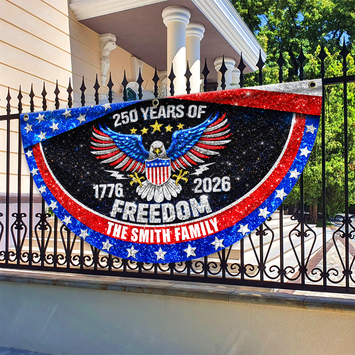250 Years Of Freedom Fan Flag - Custom Family Name Non-Pleated Fan Flag