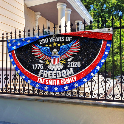 250 Years Of Freedom Fan Flag - Custom Family Name Non-Pleated Fan Flag