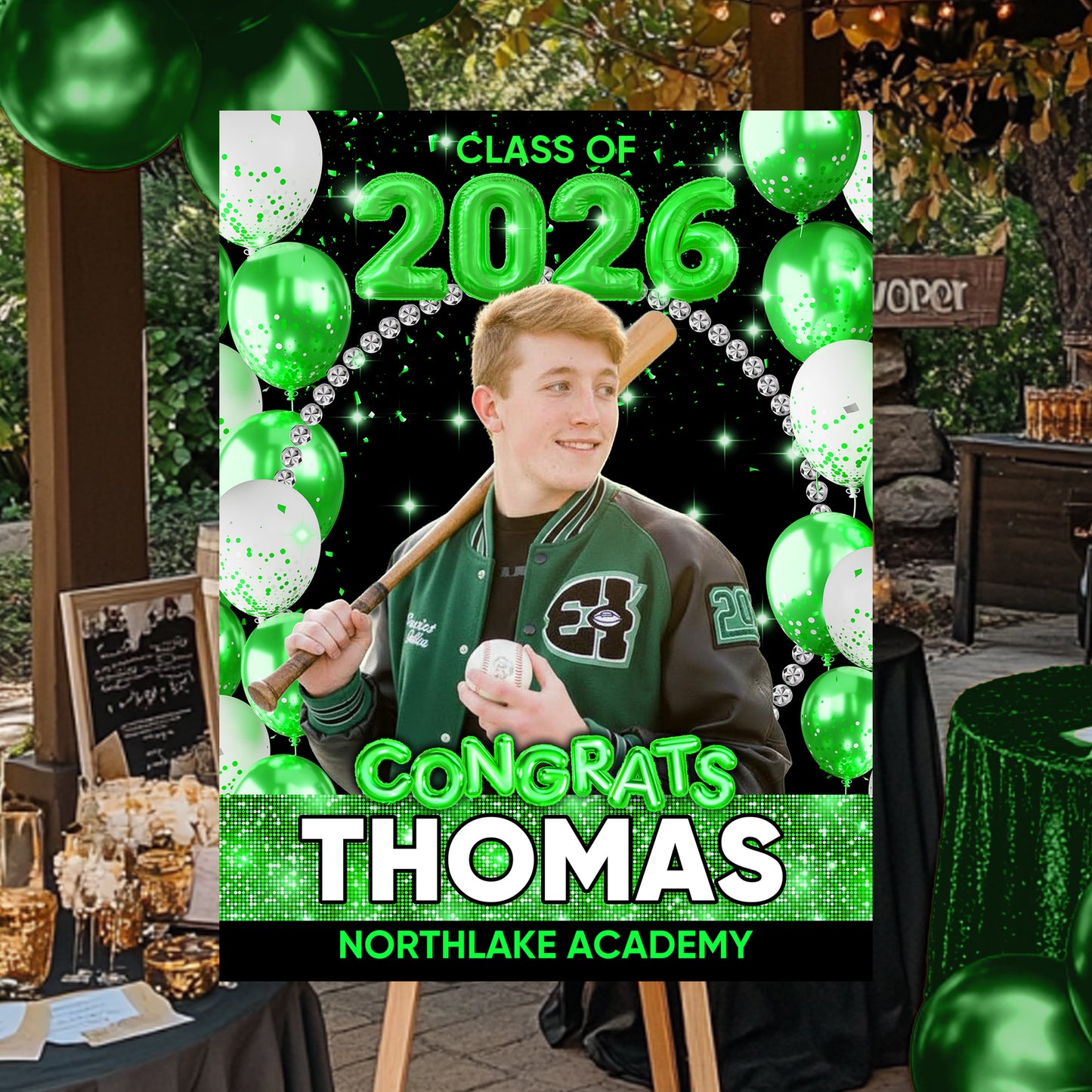 Congrats Graduation Glitter Bubble - Personalized Graduation Welcome Sign - Custom Photo Welcome Sign