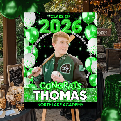 Congrats Graduation Glitter Bubble - Personalized Graduation Welcome Sign - Custom Photo Welcome Sign