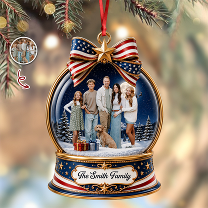 Custom Photo Christmas 250th Anniversary Family Wrapped In Love - Real 3D Relief Ornament 2