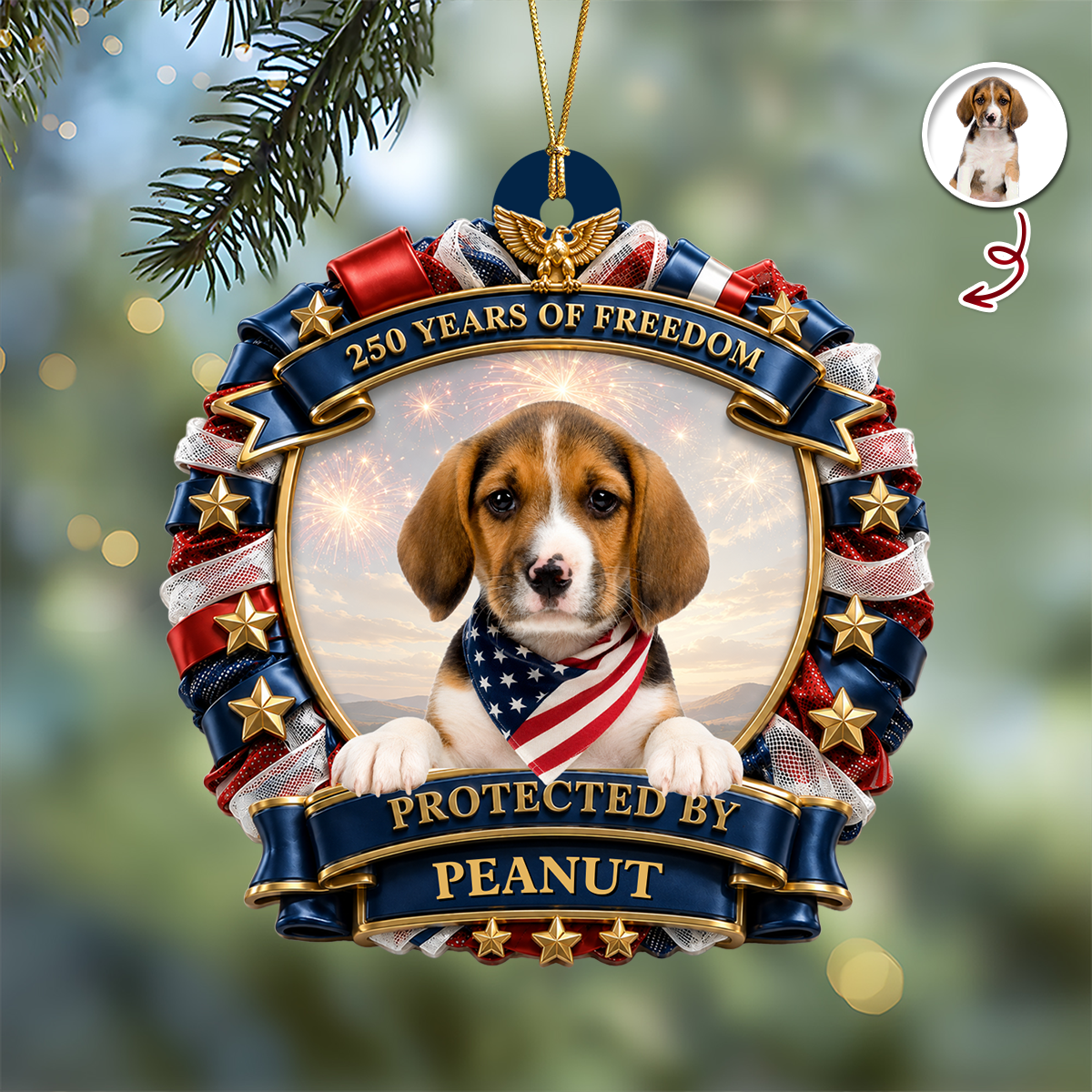 Personalized Dog Lovers 250th America Ornament Patriotic - Real 3D Relief Ornament 2