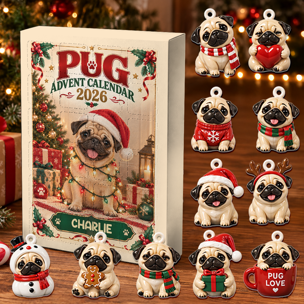 Pug Advent Calendar 2026 24 Day Christmas Countdown Box With Cute Dog Figurines - Advent Calendar Box-Box&Acrylic