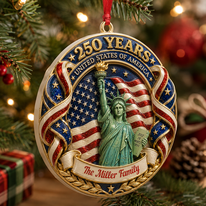 250 Years Christmas Ornament, United States Of America - Real 3D Relief Ornament