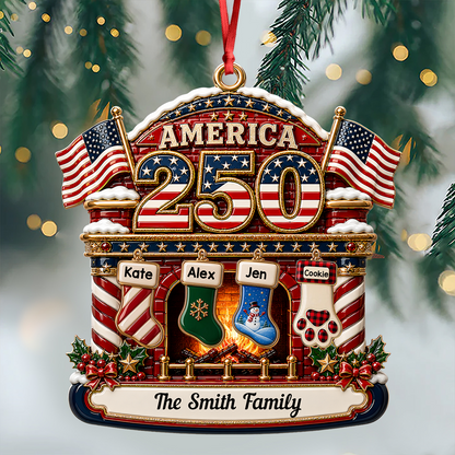 Christmas Fireplace Love United States Of America - Real 3D Relief Ornament