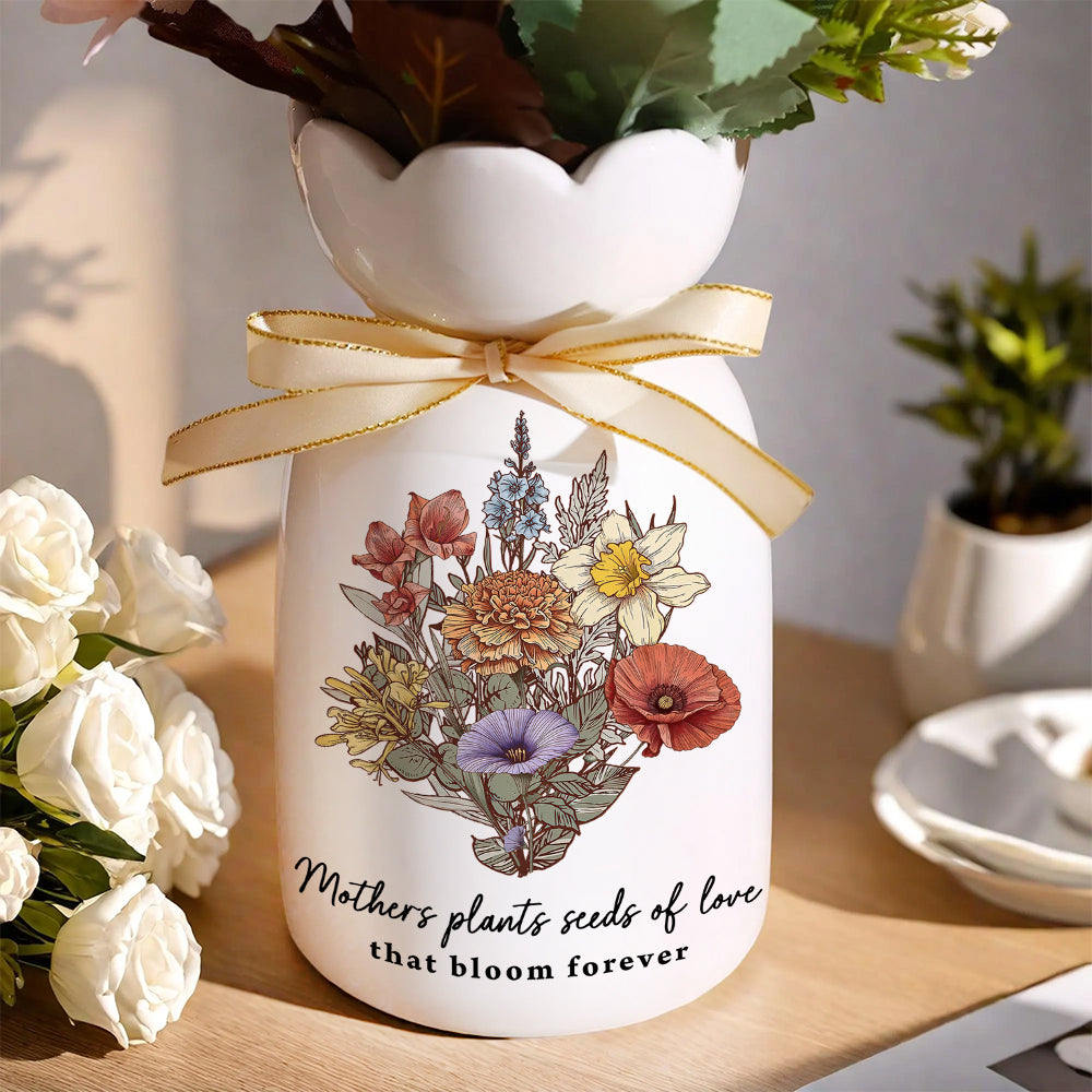 Mothers Plant Seed Of Love - Personalized Custom Ribbon Tie Flower Vase
