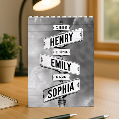 Personalized Family Names Date of Birth Vintage Street Sign Premium - Personalized Rectangle Building Brick