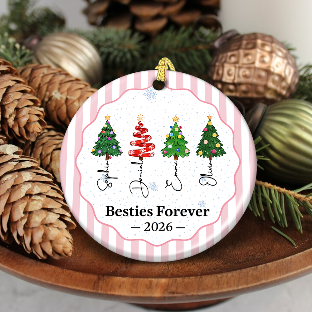 Christmas Tree Ornament Friends Forever Striped Patterns - Real 3D Ceramic Ornament