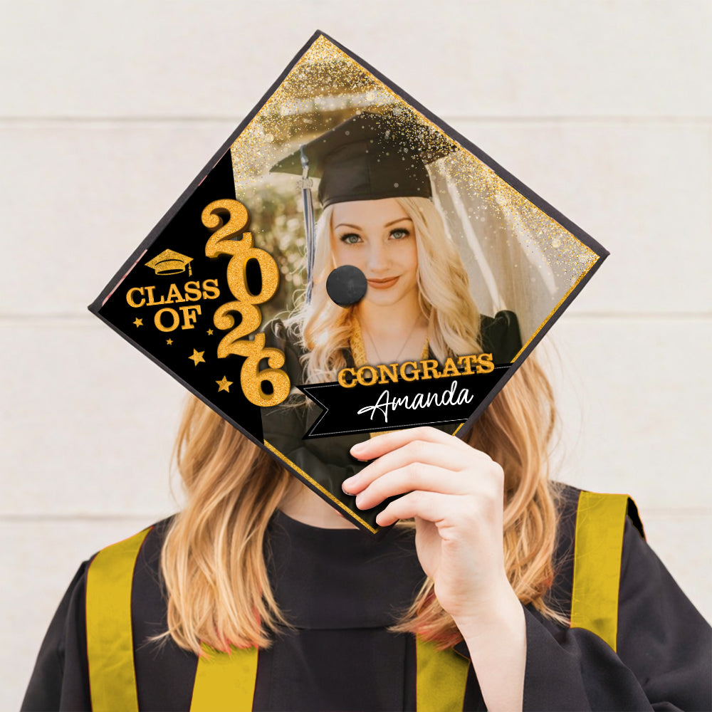 Class Of 2026 Glitter Topper - Personalized Printed Graduation Cap Topper