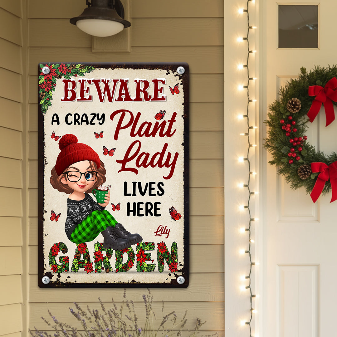Custom A Crazy Plant Lady Lives Here - Personalized Metal Sign