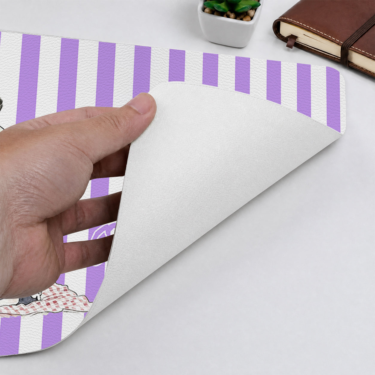Our Family Custom Photo Watercolor - Personalized Leather Desk Mat