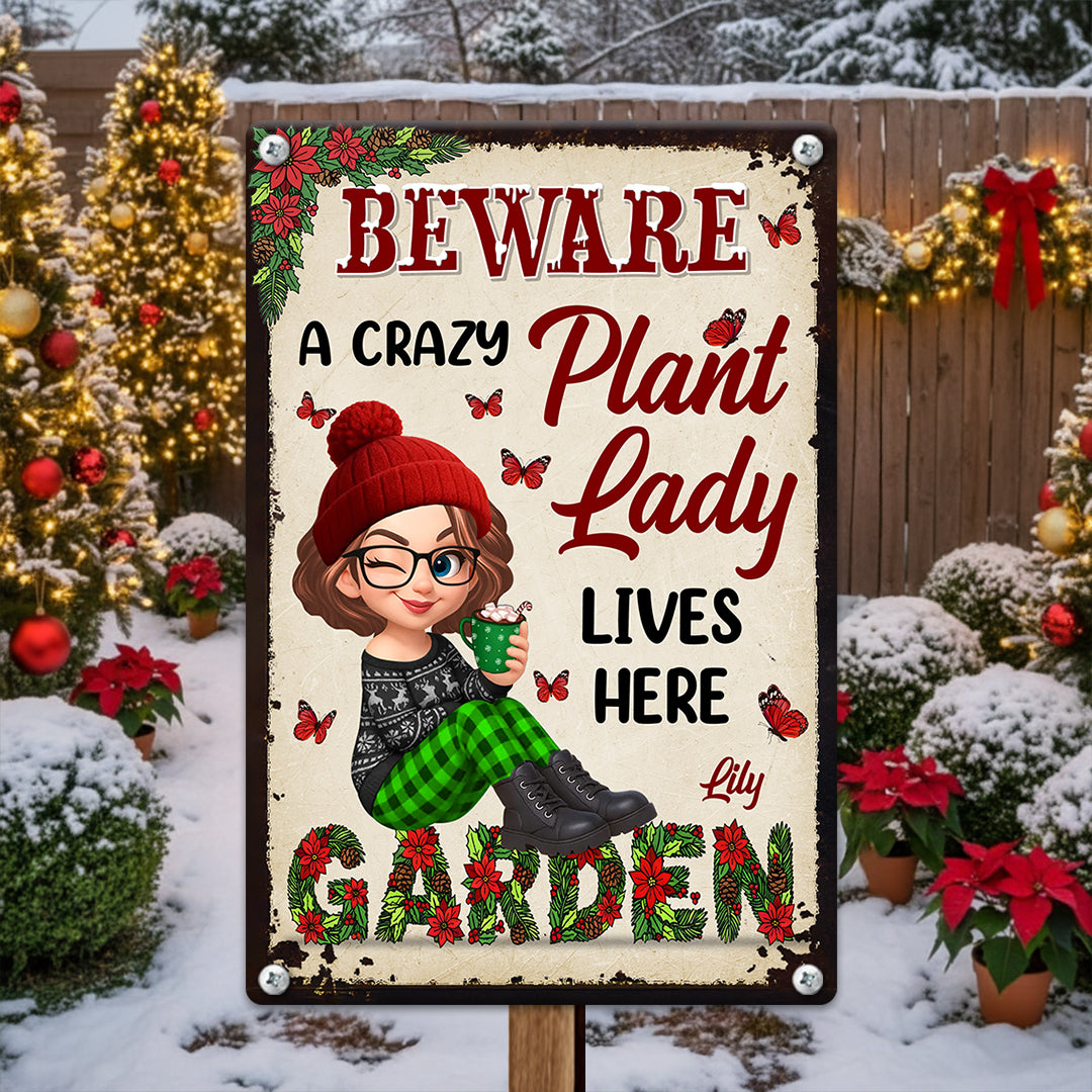 Custom A Crazy Plant Lady Lives Here - Personalized Metal Sign