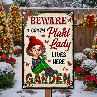 Custom A Crazy Plant Lady Lives Here - Personalized Metal Sign