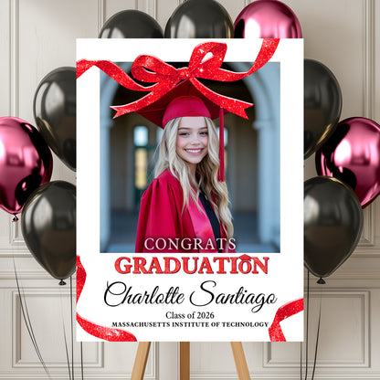 Congrats Graduation Glitter Bow - Personalized Graduation Welcome Sign - Custom Photo Welcome Sign