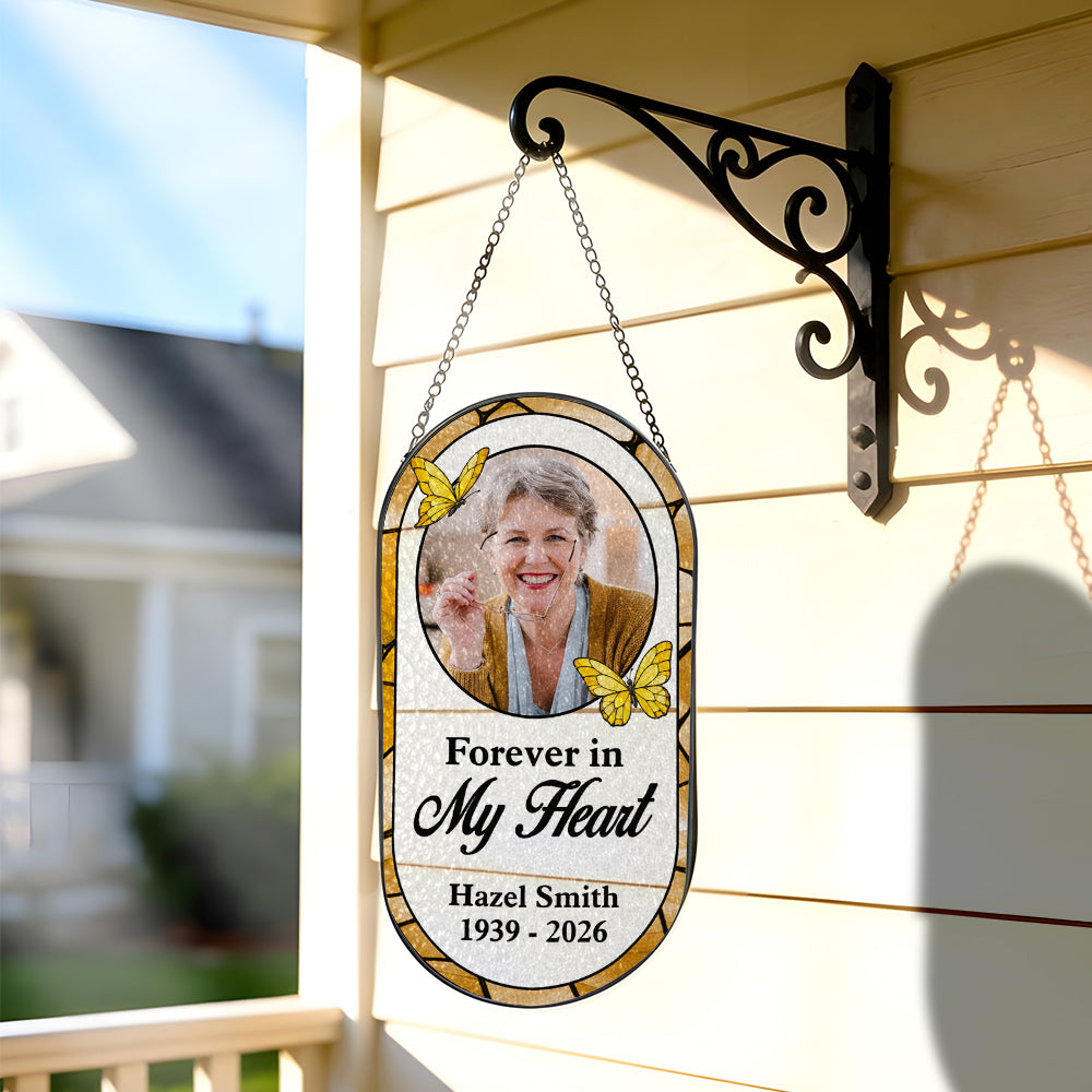 Forever In My Heart Memorial - Personalized Oval Stained Glass Suncatcher