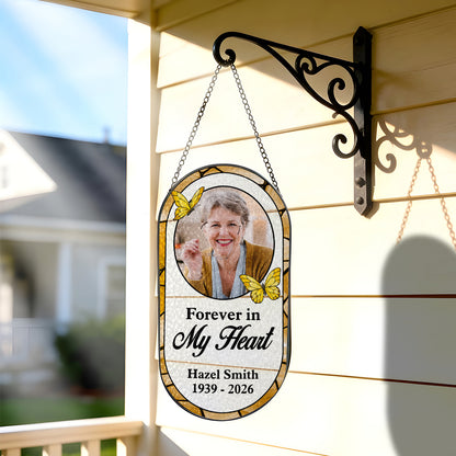 Forever In My Heart Memorial - Personalized Oval Stained Glass Suncatcher