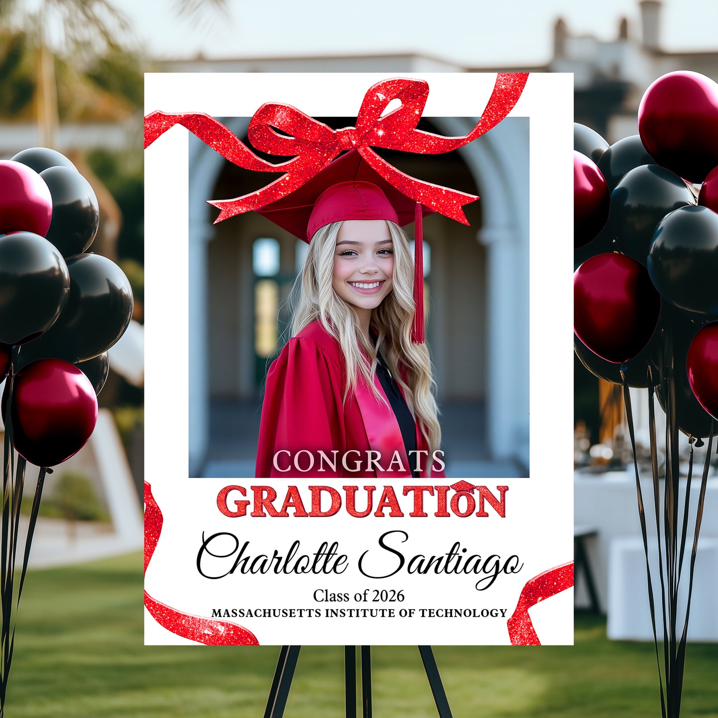 Congrats Graduation Glitter Bow - Personalized Graduation Welcome Sign - Custom Photo Welcome Sign