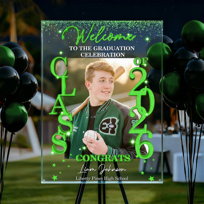 Congrats Graduation Glitter - Personalized Graduation Welcome Sign - Custom Acrylic Celebration Sign