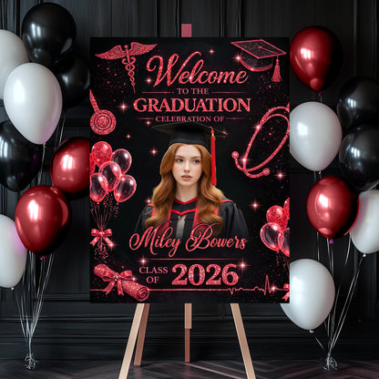 Glitter Nurse RN Personalized Graduation Welcome Sign - Custom Photo Welcome Sign - Graduation Gifts