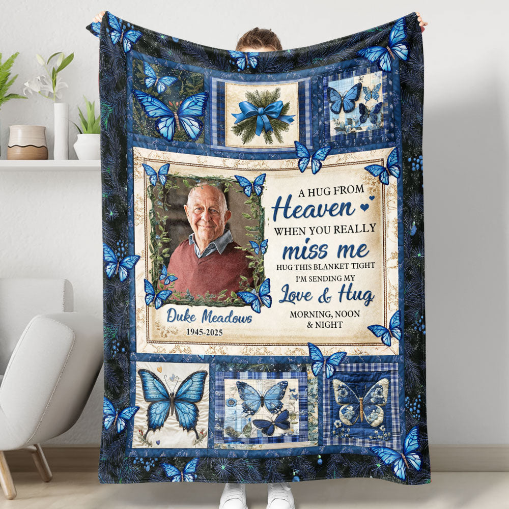 A Hug From Heaven Butterfly - Memorial Personalized Custom Blanket - Sympathy Gift