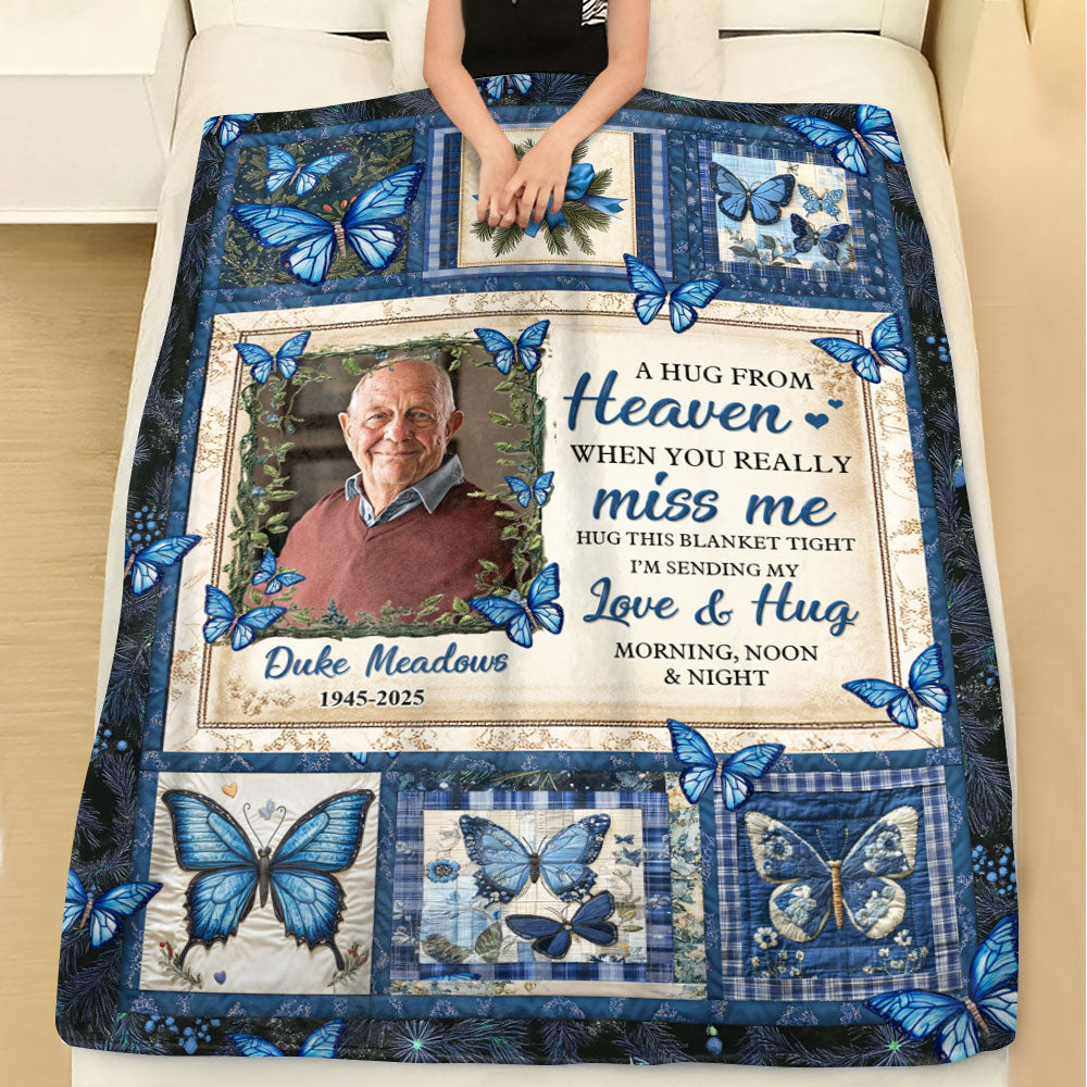 A Hug From Heaven Butterfly - Memorial Personalized Custom Blanket - Sympathy Gift
