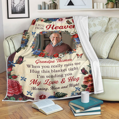 Flower Hug From Heaven - Memorial Personalized Custom Blanket - Sympathy Gift