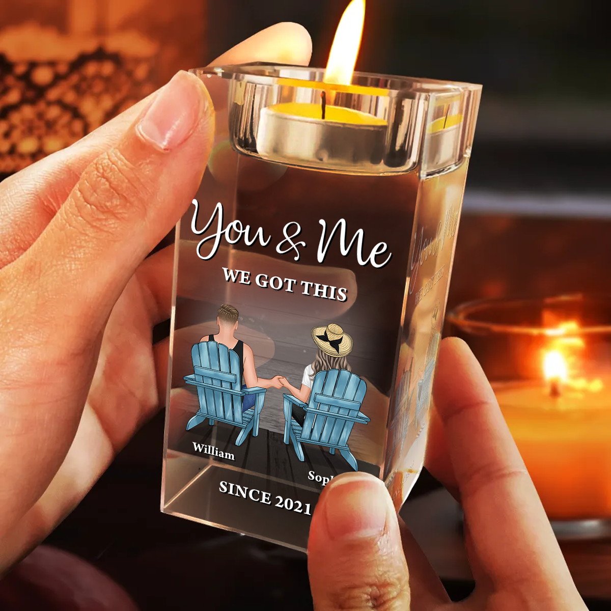 You and Me We Got This - Personalized Crystal Candle Holder