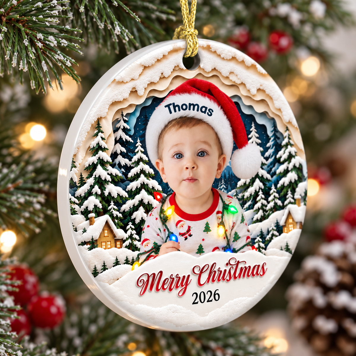 Funny Photo Merry Christmas - Real 3D Relief Ornament