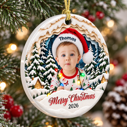 Funny Photo Merry Christmas - Real 3D Relief Ornament
