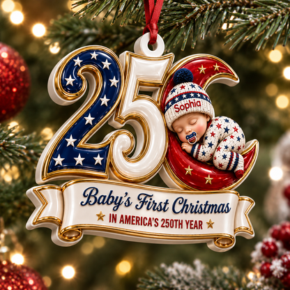 America Patriotic Keepsake Moon  - Real 3D Relief Ornament