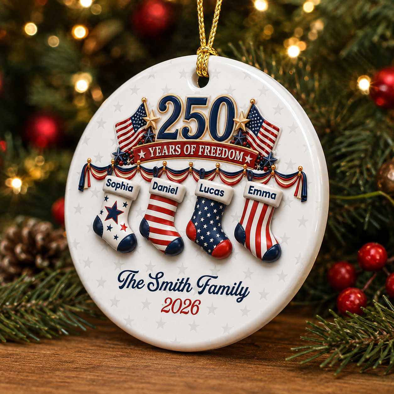 Personalized America 250th Anniversary Christmas Gifts - Real 3D Ceramic Ornament