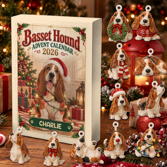 Basset Hound Advent Calendar 2026 24 Day Christmas Countdown Box With Cute Cat Figurines - Advent Calendar Box-Box&Acrylic