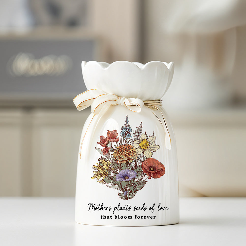Mothers Plant Seed Of Love - Personalized Custom Ribbon Tie Flower Vase