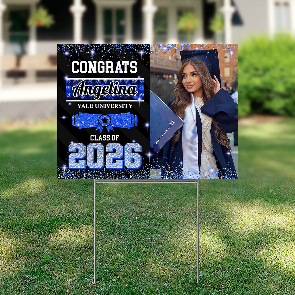 Class Of 2026 Glitter Lawn Sign, Graduation Gift - Personalized Graduation Yarn Sign With Stake