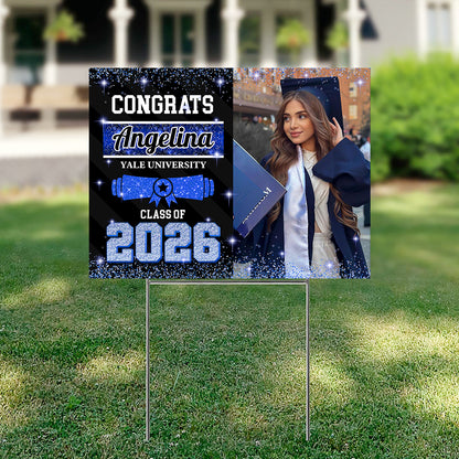 Class Of 2026 Glitter Lawn Sign, Graduation Gift - Personalized Graduation Yarn Sign With Stake