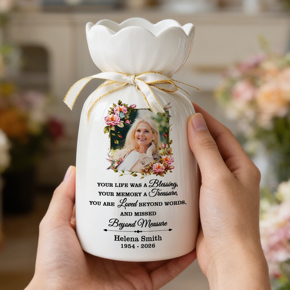 Your Life Was A Blessing Memorial - Personalized Custom Ribbon Tie Flower Vase