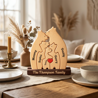 Personalized Christmas Bear Family Puzzle - Custom Wooden Name Puzzle
