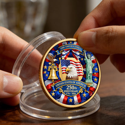 Custom Family Name 250th Anniversary United States Of America - Commemorative Challenge Coin 1776-2026