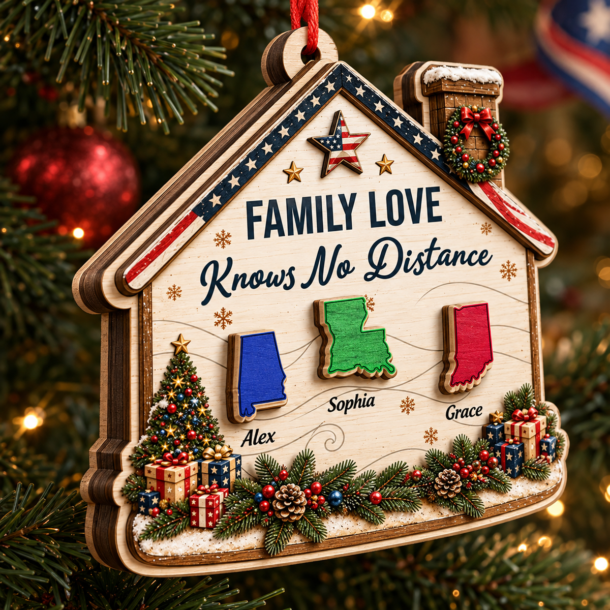American We Stand  - Custom Shaped 2 Layered Wood Christmas Ornament