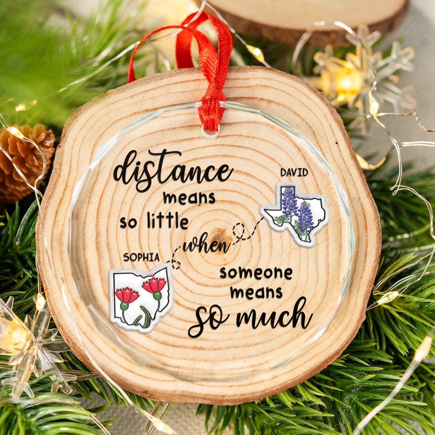 Distance Means So Little - Christmas Gifts - Personalized Custom Glass Ornament