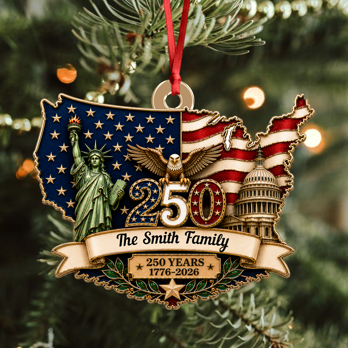 Custom Eagle Personalized 250th America  - Real 3D Relief Ornament
