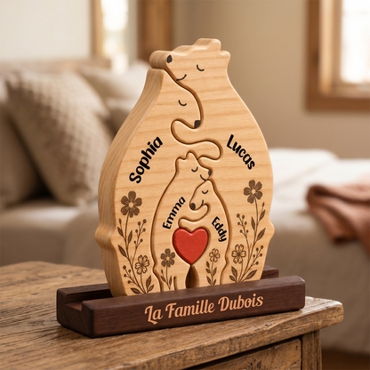 Personalized Floral Bear Family Puzzle - Custom Wooden Name Puzzle