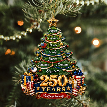 Christmas Tree Custom Family Name Personalized 250th America  - Real 3D Relief Ornament
