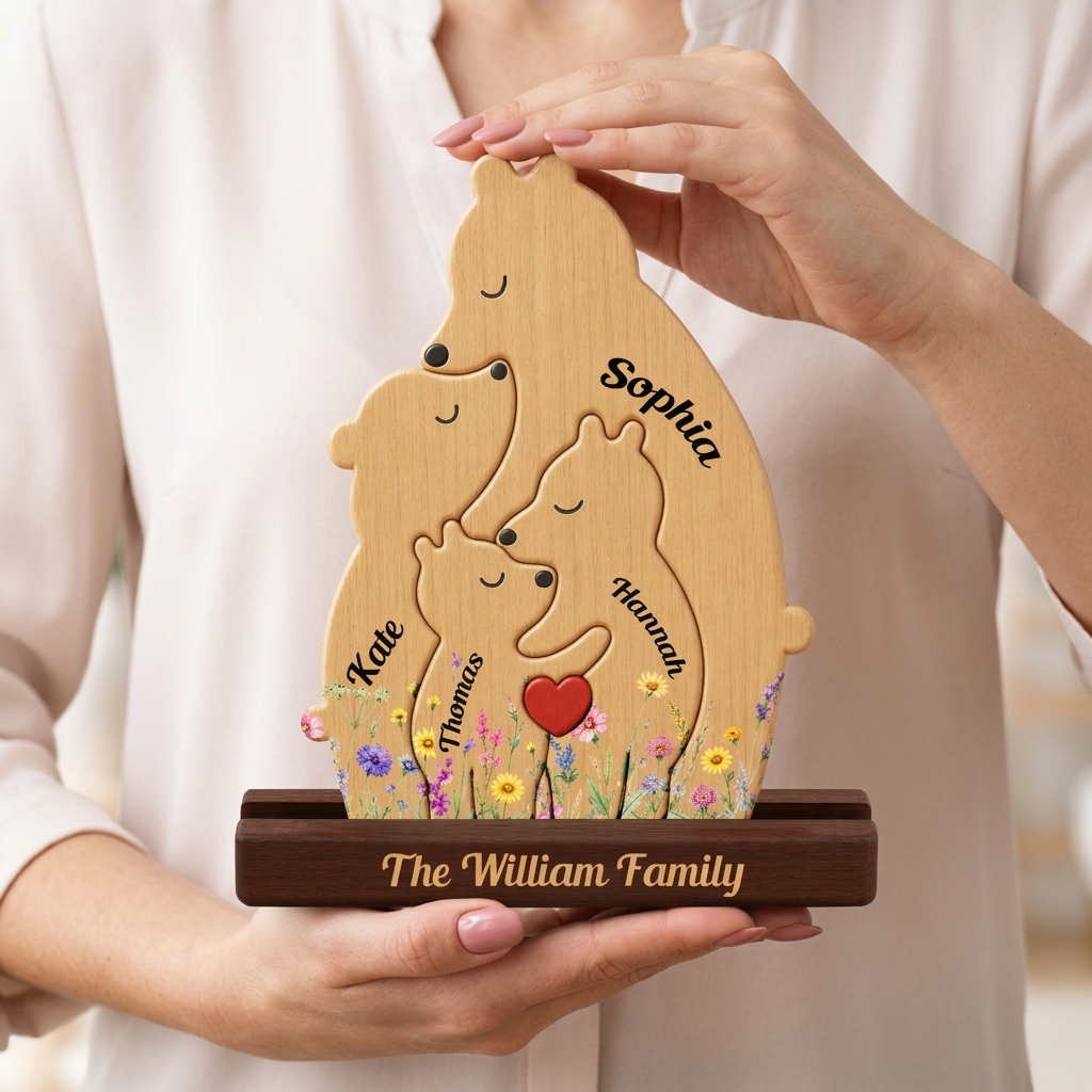 Personalized Single Bear Family Puzzle - Custom Wooden Name Puzzle