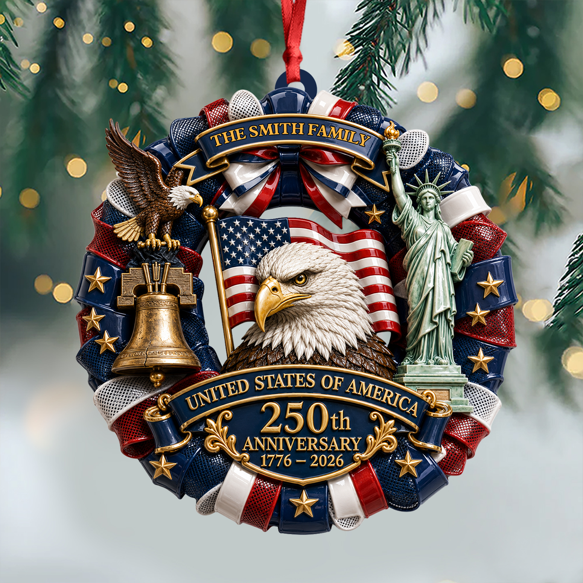 Custom Family Name Eagle Personalized 250th America  - Real 3D Relief Ornament